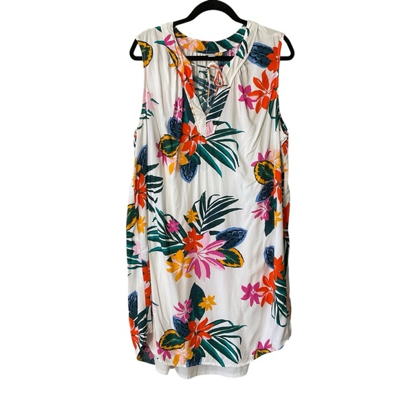 Old Navy Tropical Floral Swim Cover-Up - White, Orange, Pink, Green - Picture 1 of 10
